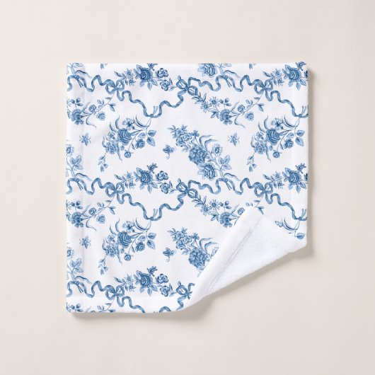 Elegant  gegraveerde blauwe Rozen en linten Bad Handdoek (Wasdoekje)