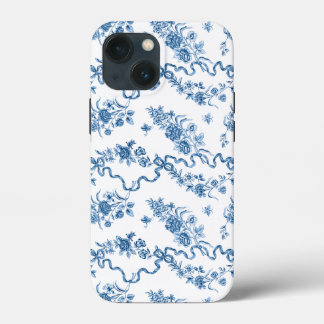 Elegant  gegraveerde blauwe Rozen en linten iPhone 13 Mini Hoesje