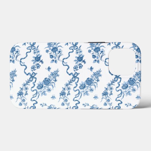 Elegant  gegraveerde blauwe Rozen en linten Case-Mate iPhone Case (Achterkant (horizontaal))
