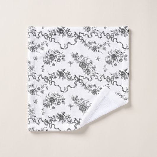 Elegant gegraveerde zwarte Rozen en linten Bad Handdoek (Wasdoekje)