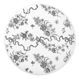 Elegant gegraveerde zwarte Rozen en linten Keramische Knop