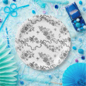 Elegant  gegraveerde zwarte Rozen en linten Papieren Bordje (Feest)