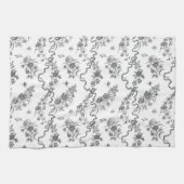 Elegant  gegraveerde zwarte Rozen en linten Theedoek (Horizontaal)