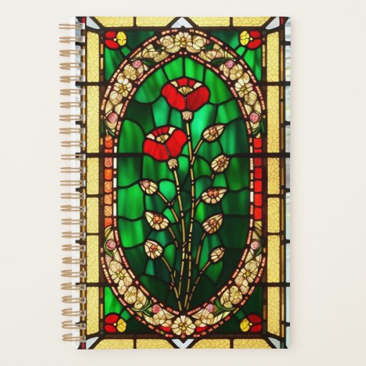 Elegant gekleurd glas Rode Bloem Planner (Voorkant)
