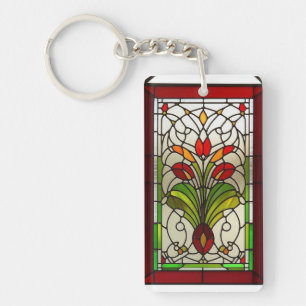 Elegant gekleurd glaspaneel met levendige bloem sleutelhanger