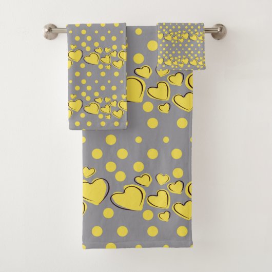 Elegant gele en grijze harten en pooldots bad handdoek (Insitu)