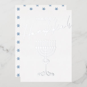 Elegant Gelukkig Chanoeka Menorah Zilver Folie Feestdagenkaart
