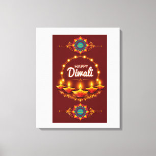 Elegant Gelukkig Diwali Mandala Groet Design Canvas Afdruk