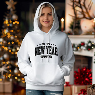 Elegant Gelukkig Nieuwjaar 2025 Zwart-wit Hoodie