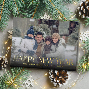 Elegant Gelukkig Nieuwjaar Foto Modern Folie Feestdagen Briefkaart