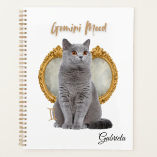 Elegant Gemini Zodiac Cat White Planner Notebook