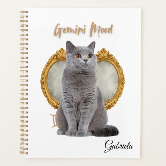 Elegant Gemini Zodiac Cat White Planner Notebook (Devant)
