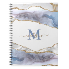 Elegant Geode Agate Monogramed Gold Glitter Note Notitieboek