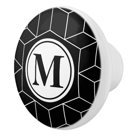 Elegant Geometric en Monogrammed Pattern Keramische Knop (Rechts)