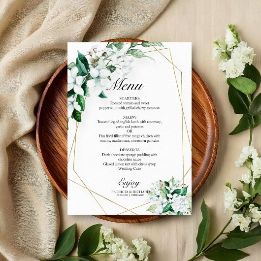 Elegant Geometric Floral Greenery Wedding Menu