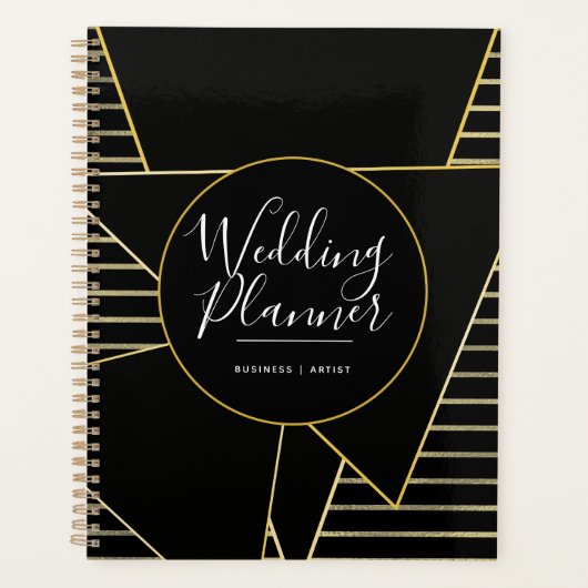 Elegant Geometric Gold en Folie Stripes Wedding Planner (Voorkant)