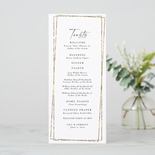 Elegant Geometric Gold Lijst Wedding Toasts Menu (Staand voorkant)