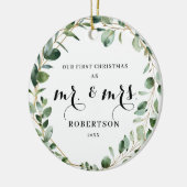 Elegant Geometric Greenery Eerste Kerstmis Keramisch Ornament (Links)