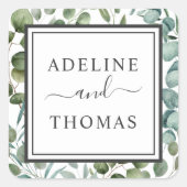 Elegant Geometric Greenery Wedding Monogram Vierkante Sticker (Voorkant)