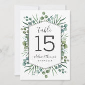 Elegant Geometric Greenery Wedding Table Number Kaart (Voorkant)