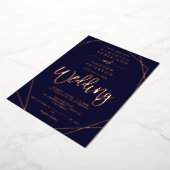 Elegant geometric lijst navy blue script bruiloft folie uitnodiging (Gedraaid)