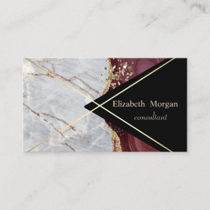 Elegant Geometric Marble Burgundy Gold Stripes Visitekaartje