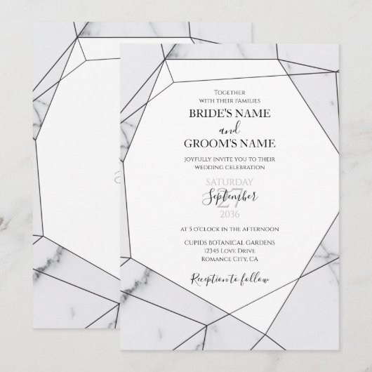 Elegant Geometric Marble Wedding Invitations Kaart (Voorkant / Achterkant)