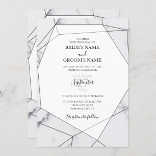 Elegant Geometric Marble Wedding Invitations Kaart