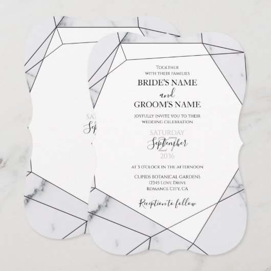 Elegant Geometric Marble Wedding Invitations Kaart (Voorkant / Achterkant)