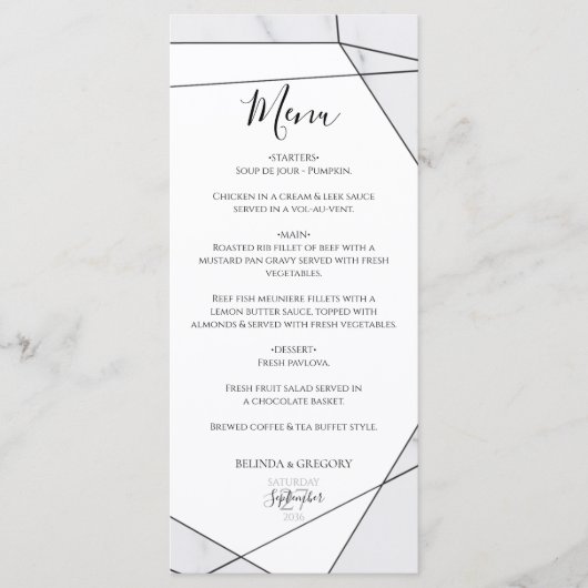 Elegant Geometric Marble Wedding Menu (Voorkant)