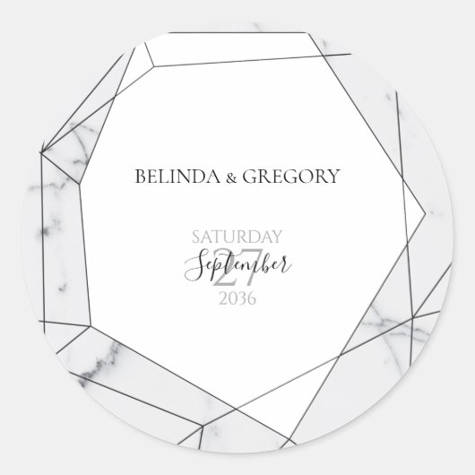 Elegant Geometric Marble Wedding Ronde Sticker (Voorkant)