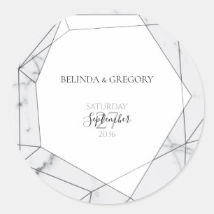 Elegant Geometric Marble Wedding Ronde Sticker