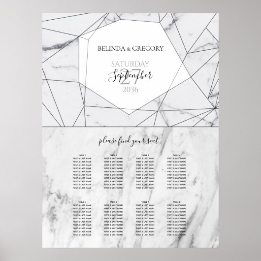 Elegant Geometric Marble Wedding Seding Chart Poster (Voorkant)