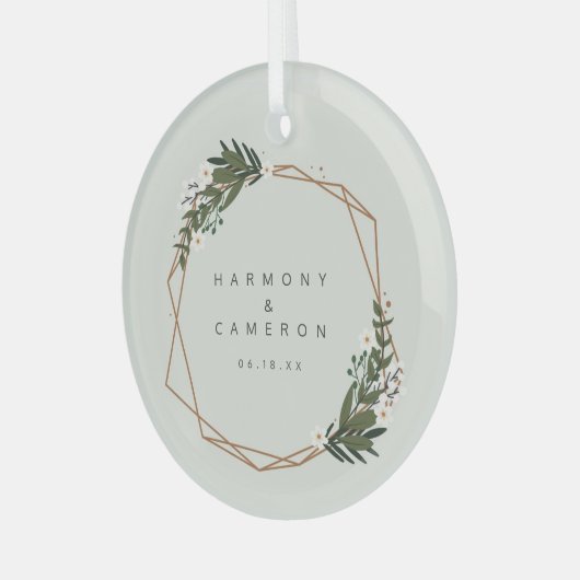 Elegant Geometric Pas getrouwd Onze eerste kerst Glas Ornament (Voorkant links)