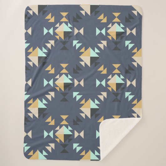 Elegant Geometric Pattern in Mint, Gold en Black Sherpa Deken (Voorkant)