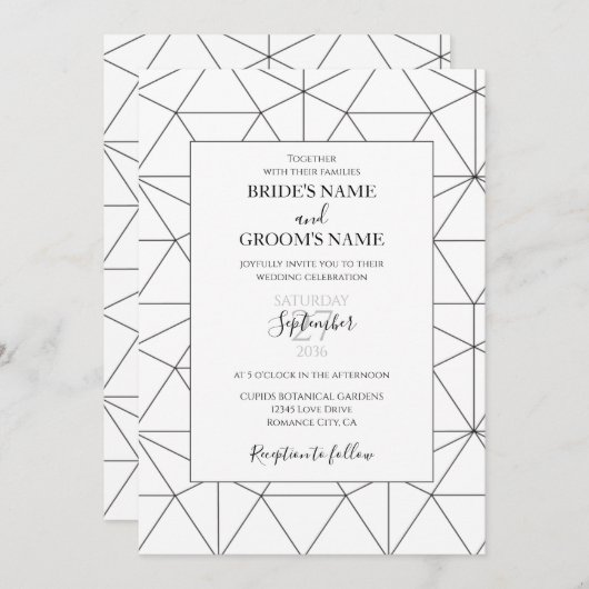 Elegant Geometric Pattern Wedding Invitations Kaart (Voorkant / Achterkant)