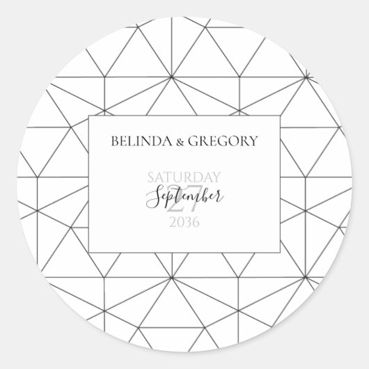 Elegant Geometric Pattern Wedding Ronde Sticker (Voorkant)
