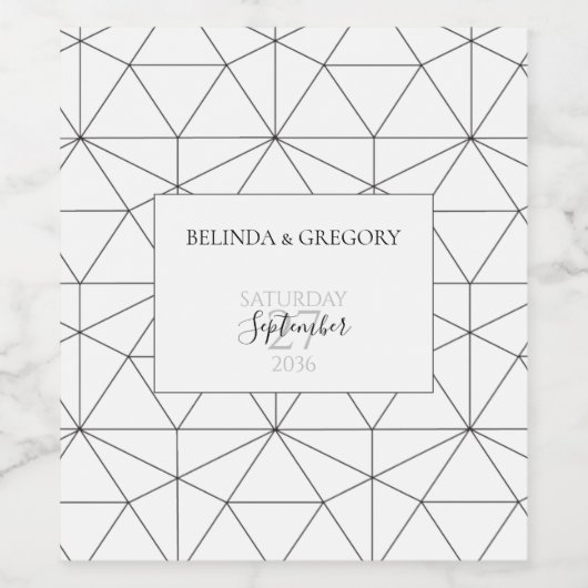 Elegant Geometric Pattern Wedding Wijn Etiket (Enkel label)