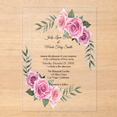Elegant Geometric Pink Rose Wedding Acryl Uitnodigingen (Voorkant)