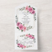 Elegant Geometric Pink Rose Wedding All In One Uitnodiging (Binnen)
