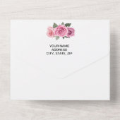 Elegant Geometric Pink Rose Wedding All In One Uitnodiging (Achterkant)