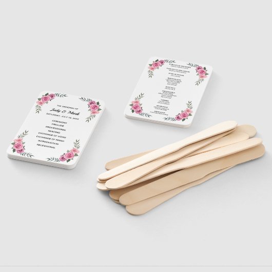 Elegant Geometric Pink Rose Wedding Program Fans Handwaaier (Niet-gemonteerd)