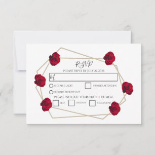 Elegant Geometric Red Rose Weddenschap RSVP Kaarte Kaartje