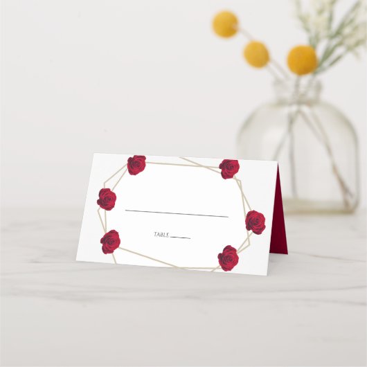 Elegant Geometric Red Rose Wedding Place Card (Voorkant)