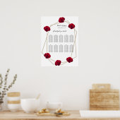Elegant Geometric Red Rose Wedding Seding Chart Poster (Keuken)