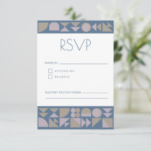 Elegant Geometric Shapes Dusty Blue Modern Wedding RSVP Kaartje