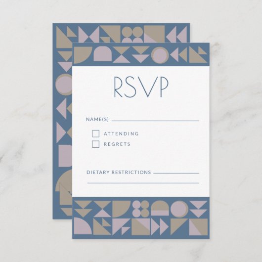 Elegant Geometric Shapes Dusty Blue Modern Wedding RSVP Kaartje (Voorkant / Achterkant)