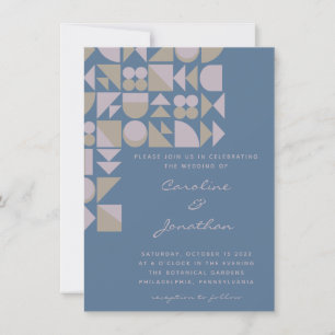 Elegant Geometric Shapes Dusty Blue Taupe Wedding Kaart