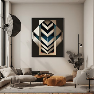 Élégant Géométrique Chevron Art Déco Beige et Navy