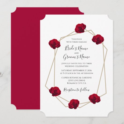 Elégant Géométrique Rose Rouge Invitations de mari (Devant / Derrière)